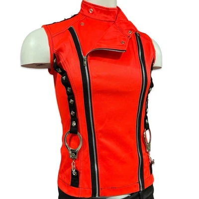 TRIPP NYC ORANGE PUNK GOTH RAVE BIKER MOTO ROCKER CYBER GOTHIC JACKET VEST - Image 1 of 4