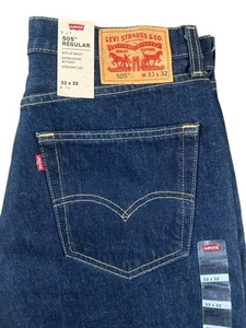 Levi’s 505 Regular Straight Leg Jeans Men’s Size 33x32 Dark Wash Roomy Thigh NWT - Picture 1 of 12