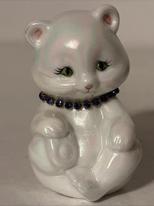 Fenton White Opalescent Bear Sapphire, September Birthstone Light Blue  Collar - Picture 1 of 8