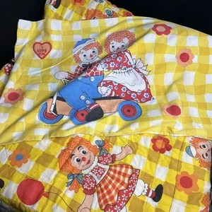 Raggedy Ann and Andy Sleeping Bag 62x72 Std Pillow Case Yellow Check Vintage - Picture 1 of 12