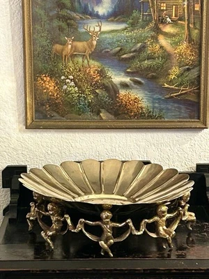 Vintage Bronze Sólido Dançando Querubim Anel Tigela Peça Central Feita na Índia - RARO - Imagem 1 de 4