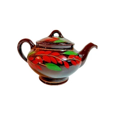 Bule de chá retrô vintage marrom Betty vitrificado pintado à mão MCM Royal Canadian 10" - Imagem 1 de 4