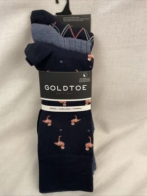 Nuevo Paquete de 3 calcetines de vestir con punta dorada para hombre 6-12,5 negros grises flamencos diamantes Foto 1 de 4