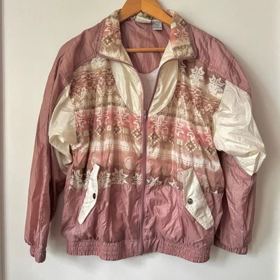 Vintage 90s Pink Southwestern Jacket Womens M Windbreaker Sporty Fun Maximalist - Image 1 of 4