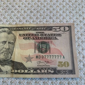 RARE $50 2013 Binary 7 Of A Kind 7’s Solid Fancy Serial Number 07777777 - Picture 1 of 4