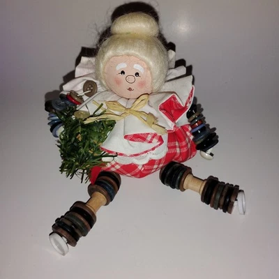 Vintage Holiday Button Adorable Mrs. Claus Shelf Sitter Christmas Doll Figurine  - Image 1 of 4