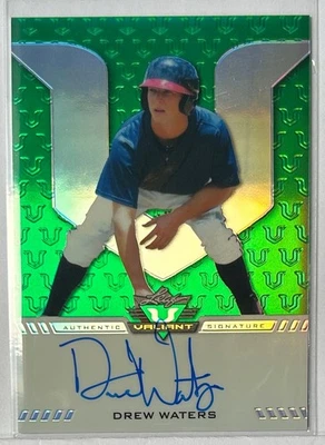 2017  Leaf Valiant #BA-DW1 Drew Waters Green Auto SN28/99 Atlanta Braves - Image 1 of 2