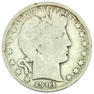 1901 Barber Silver Half Dollar Good Year NICELY CIRCULATED Coin - Picture 1 of 2