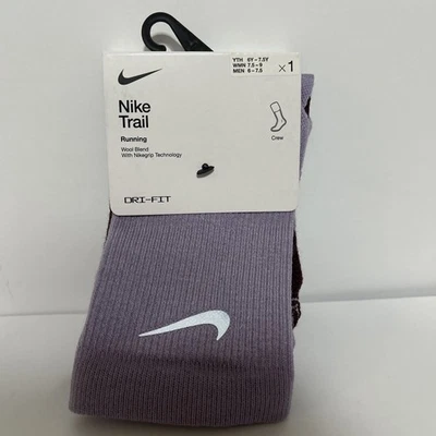 Nike Trail Running Calcetín Mujer 7.5-9 Nuevo Calcetín Crew Mezcla Lana Púrpura Foto 1 de 3