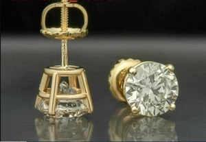 2 Ct Round Cut Lab Created Diamond Women's Stud Earrings 14K Yellow Gold Plated - Picture 1 of 6