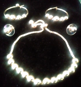 18K ROSE GOLD CLAD MOVING BEAD BALL ADJ. BRACELET SZ 6-9 IN + BONUS HOOPS - Picture 1 of 1