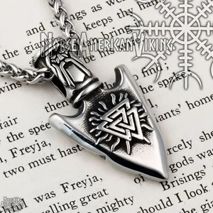 Viking Arrow Valknut Vegvisir Rune Pendant Necklace 316L Stainless Steel - Picture 1 of 7