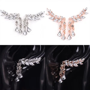Hot! Crystal Rhinestone Leaves Tassel Women Zircon Ear Stud Earrings J`qi - Picture 1 of 14