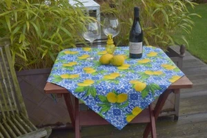 Tischdecke Provence Baumwollmischung 85x85 cm blau weiß Zitronen aus Frankreich - Picture 1 of 6