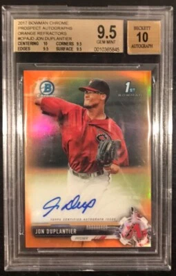 2017 Bowman Chrome Jon Duplantier Orange Refractor RC AUTO BGS 9.5/10 /25 Dbacks - Image 1 of 2