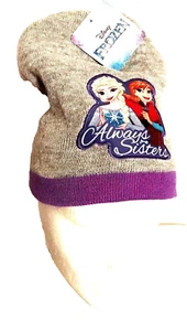 Disney Frozen Anna Elsa Youth Gray Purple Knit Beanie Hat Cap Stretch New - Picture 1 of 9