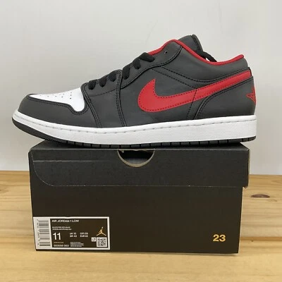 NUEVO talla 11 Nike Air Jordan 1 Puntera Baja Blanca Negro Rojo Hombres Informal 553558-063 Foto 1 de 4