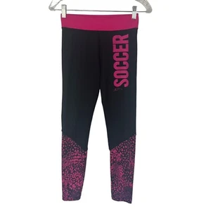 Justice Active Girls Leggings Soccer Black Pink Size 12 - Picture 1 of 8