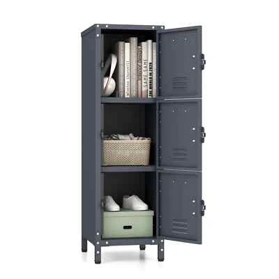 COSTWAY Metal Storage Locker 100cm Industrial Cabinet w/ 3 Lockable Doors,