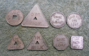 #D643. EIGHT CESSNOCK CO-OP SOCIETY BAKERY ALUMINIUM BREAD, MILK & ICE TOKENS - Picture 1 of 17