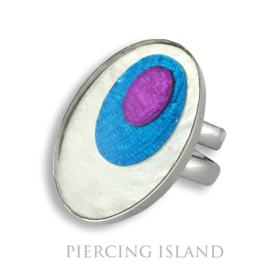 Edelstahlring offen größenverstellbar Ring Edelstahl Perlmutt Muschel AR210 - Bild 1 von 2