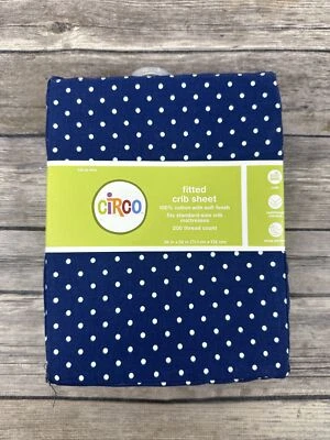 Простыня на резинке для кроватки Circo 100% хлопок 200 нитей 28x52 синяя в горошек - Изображение 1 из 3