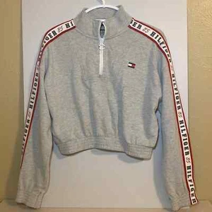 Tommy Hilfiger grau Tape Half Zip Cropped Sport Pullover Sweatshirt Medium - Bild 1 von 6
