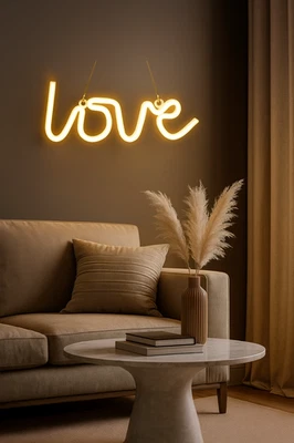 Warm White Love Neon Sign LED Hanging Wall Decor Lights Party Decorations - Image 1 of 4