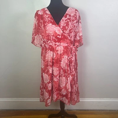 INC International Concepts Woman 1X Red Floral Print Faux Wrap Midi Dress - Image 1 of 4