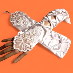 GUANTES DE NOCHE DISFRAZ BLANCO bordados encaje lentejuelas cuentas recorte boda 5V - Imagen 1 de 5