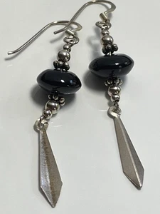 Vintage unique sterling silver '925' and onyx dangly droplet earrings boho - Picture 1 of 18