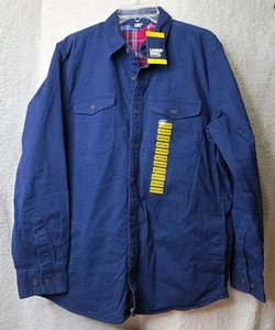 Lands End Shirt Mens Medium Blue Flannel Lined Work Jacket Shacket Button Up - Picture 1 of 3