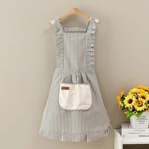 Striped Large Pocket Canvas Cotton Apron Kitchen Household Wipeable Hand Str _dy - Picture 1 of 16