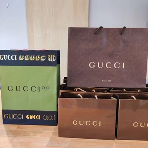 13-piece set Authentic GUCCI Brown Green Paper Shopping Gift Tote Empty Bags - Picture 1 of 6