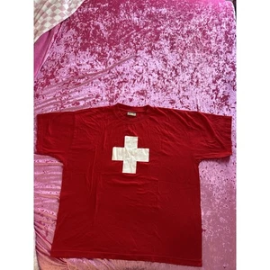 Swiss Flag T-Shirt Red White Short Sleeve Men's Large - Picture 1 of 6