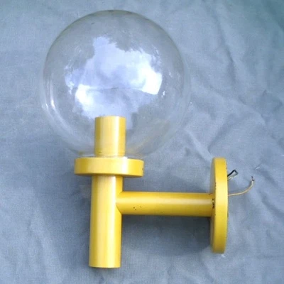 MCM Large Screw On Fishbowl Glass Globe Industrial Metal Wall Mount LIGHT VGUC - Image 1 of 4