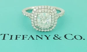 Tiffany & Co Soleste ® 1.45 ct Cushion Diamond Halo Engagement Ring F/IF $32.2k - Picture 1 of 11