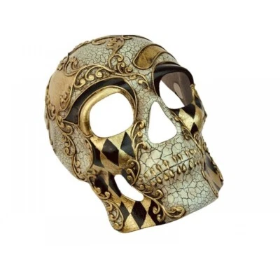 Men's Full Face Skull Day of the Dead Halloween Masquerade Mask [Black/Gold] - Image 1 of 3