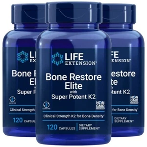 Life Extension Bone Restore Elite with Super Potent K2 3X120 Caps MK-4 45,000mcg - Picture 1 of 2