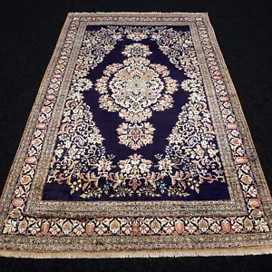 Silk carpet ghom 180 x 110 cm ghoum orient Persian carpet qom dark blue qum - Picture 1 of 11