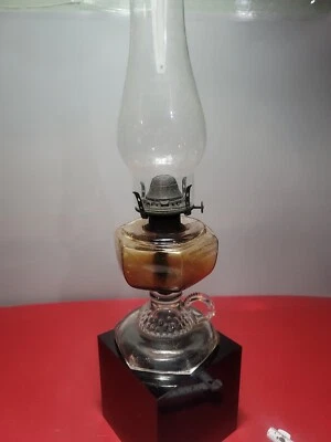 Antique Amber glass finger Oil Lamp E. Miller&co - Image 1 of 4