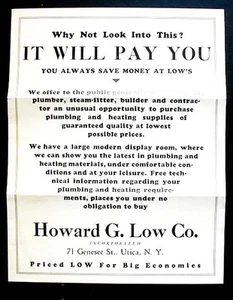 Howard G. Low Company Sanitär und Heizung Katalog Utica ca. 1930er Jahre Illust. sehr guter Zustand+ - Bild 1 von 1
