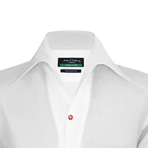 Camisa hecha a mano con botones multicolores de algodón blanco cuello coreano con lazo abierto alto para hombre - Imagen 1 de 17