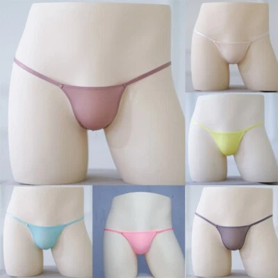 Sexy Tanga Para Hombres T-Back Tanga Bikini Ropa Interior Bolsa Transparente Tanga Seda Hielo Foto 1 de 4