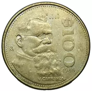 100 Pesos V. Carranza 1988 Mo MEXICO (289G) - Picture 1 of 3