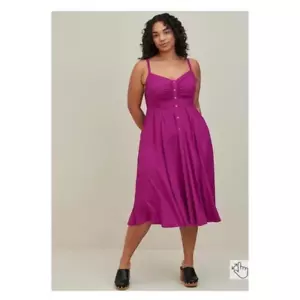 Torrid 4 4X Midi Challis Kleid mit Knopfleiste Boysenberry Taschen Sommerkleid - Bild 1 von 13