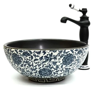 Fregadero lavabo de cerámica encimera encimera lavabo de baño con patrones florales - Imagen 1 de 34