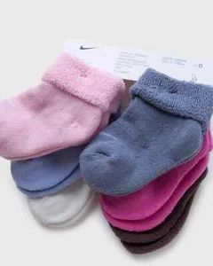 NEW NIKE KIDS TERRY CUFFED INFANT TODDLER SOCKS BOYS GIRLS 6 PACK MULTICOLOUR - Picture 1 of 4