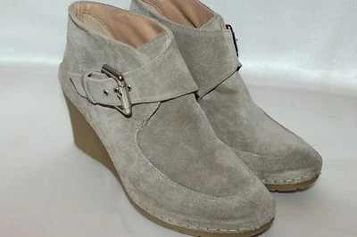 BETTYE MULLER Tan Suede PUNT Wedge Buckle Ankle Bootie Boot Sz 4 EU35 $295 SPAIN - Image 1 of 4