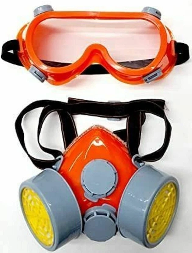 DUAL CARTRIDGE RESPIRATOR DUST MASK w Eye GOGGLES adjustable one size fit all sl - Image 1 of 1
